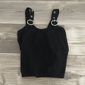 Black Buckled Strap Cropped Tank Top
